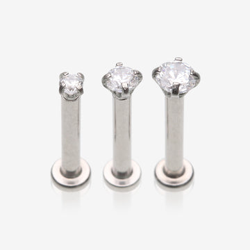 3 Pcs Pack of Assorted Prong Set Sparkle Gem Steel Micro Labret-Clear Gem